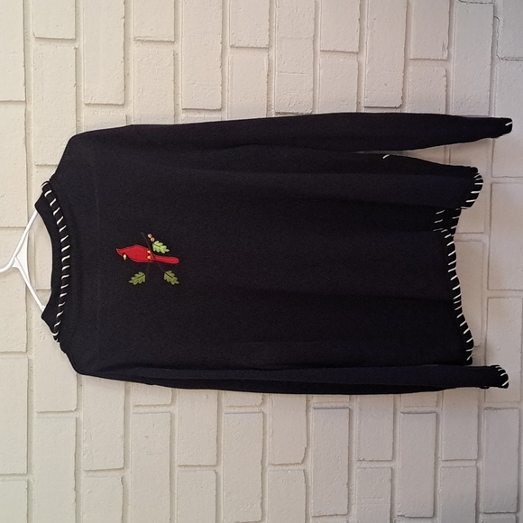 Breckenridge Black Embroidered Red Cardinal Zip Up Sweater. Size XL - Picture 7 of 10